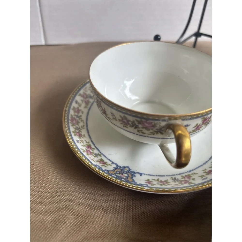 3 Sets Vintage Noritake Nippon China The Malay Cups & Saucers Blue Pink Flowers